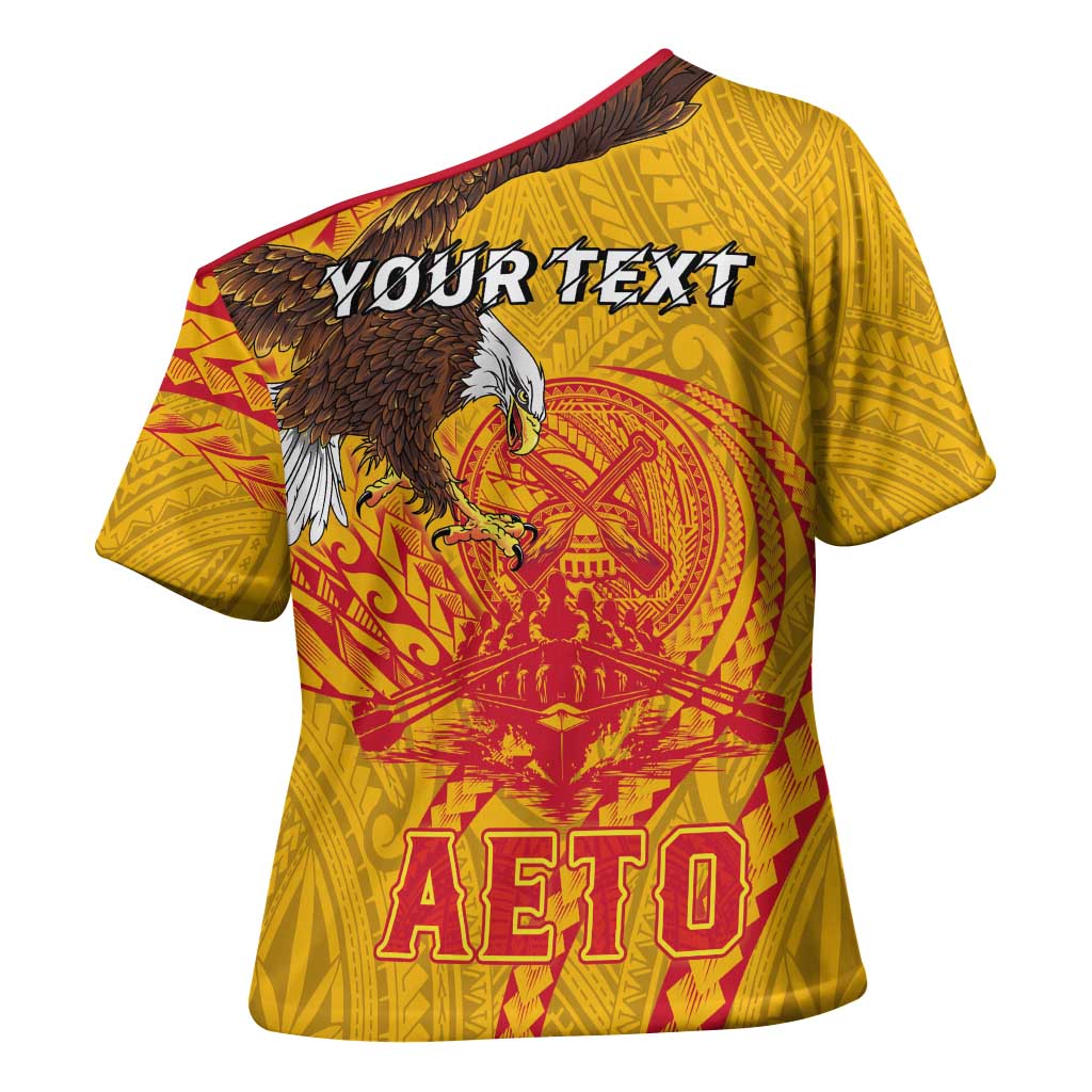 Personalized American Samoa Fautasi Race Cross Shoulder Shirt Aeto Pago Pago with Eagle Samoan Tribal Patterns