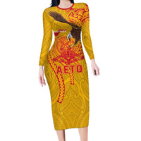 Personalized American Samoa Fautasi Race Family Matching Long Sleeve Bodycon Dress and Hawaiian Shirt Aeto Pago Pago with Eagle Samoan Tribal Patterns LT03 Mom's Dress Multicolor - Polynesian Pride