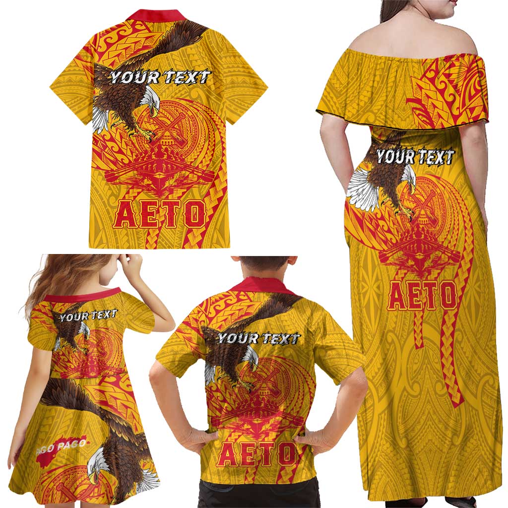 Personalized American Samoa Fautasi Race Family Matching Off Shoulder Maxi Dress and Hawaiian Shirt Aeto Pago Pago with Eagle Samoan Tribal Patterns LT03 - Polynesian Pride