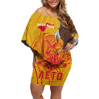 Personalized American Samoa Fautasi Race Family Matching Off Shoulder Short Dress and Hawaiian Shirt Aeto Pago Pago with Eagle Samoan Tribal Patterns LT03 Mom's Dress Multicolor - Polynesian Pride