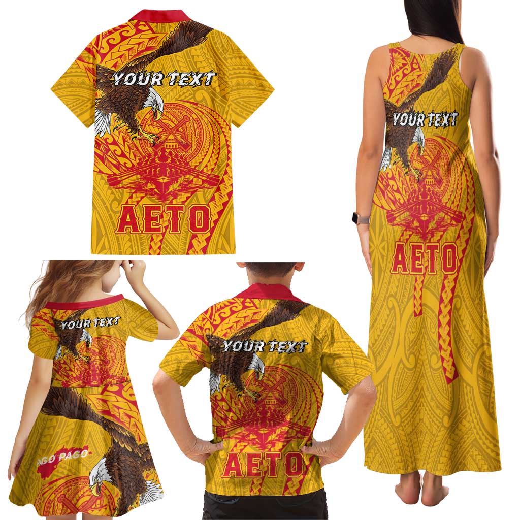 Personalized American Samoa Fautasi Race Family Matching Tank Maxi Dress and Hawaiian Shirt Aeto Pago Pago with Eagle Samoan Tribal Patterns LT03 - Polynesian Pride