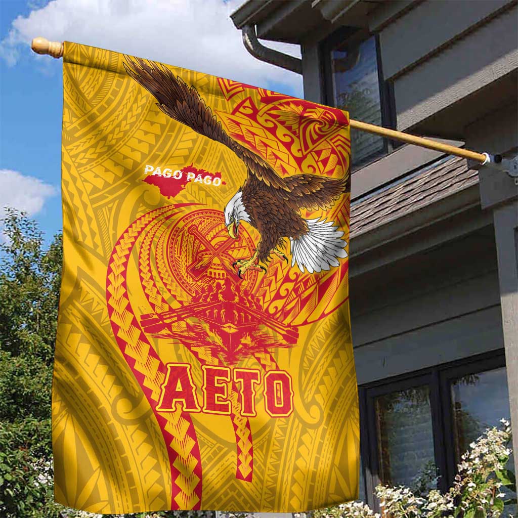 American Samoa Fautasi Race Garden Flag Aeto Pago Pago with Eagle Samoan Tribal Patterns