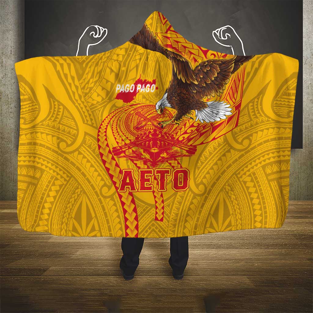 American Samoa Fautasi Race Hooded Blanket Aeto Pago Pago with Eagle Samoan Tribal Patterns