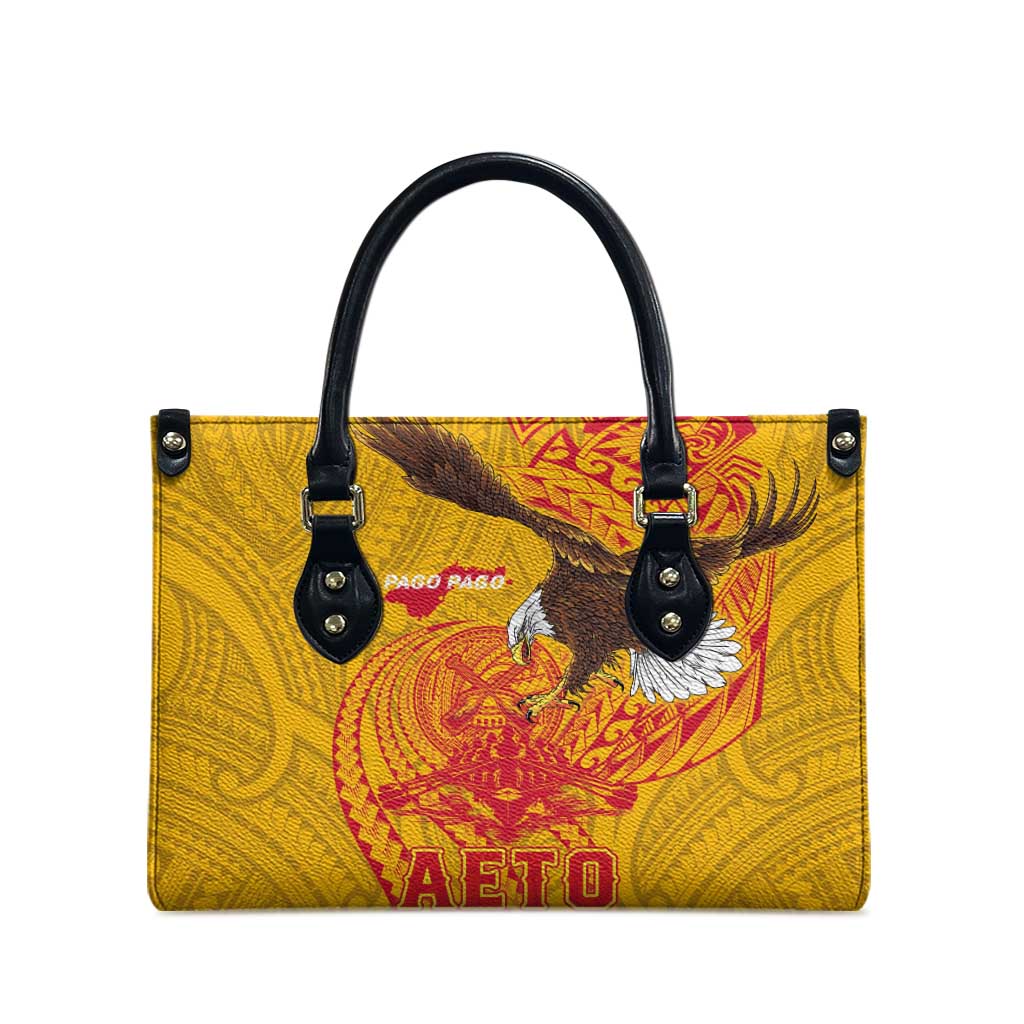 American Samoa Fautasi Race Leather Bag Aeto Pago Pago with Eagle Samoan Tribal Patterns