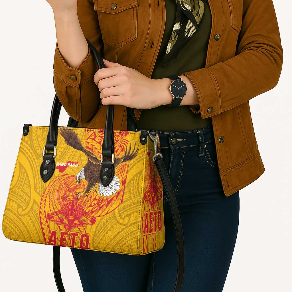 American Samoa Fautasi Race Leather Bag Aeto Pago Pago with Eagle Samoan Tribal Patterns