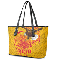 American Samoa Fautasi Race Leather Tote Bag Aeto Pago Pago with Eagle Samoan Tribal Patterns