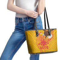 American Samoa Fautasi Race Leather Tote Bag Aeto Pago Pago with Eagle Samoan Tribal Patterns