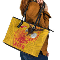 American Samoa Fautasi Race Leather Tote Bag Aeto Pago Pago with Eagle Samoan Tribal Patterns
