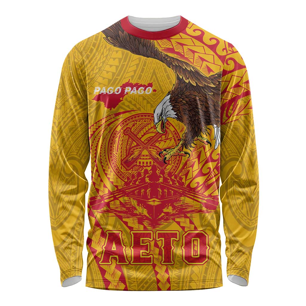 Personalized American Samoa Fautasi Race Long Sleeve Shirt Aeto Pago Pago with Eagle Samoan Tribal Patterns