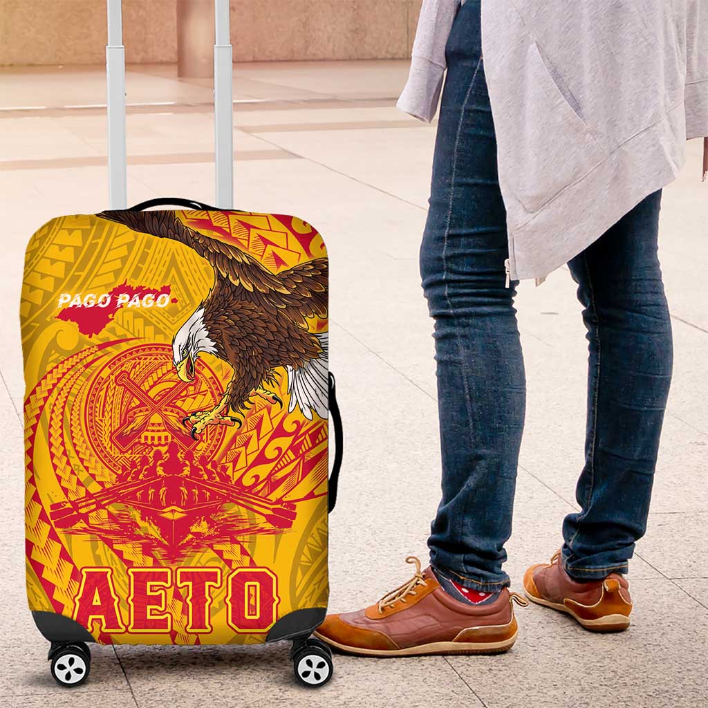 American Samoa Fautasi Race Luggage Cover Aeto Pago Pago with Eagle Samoan Tribal Patterns