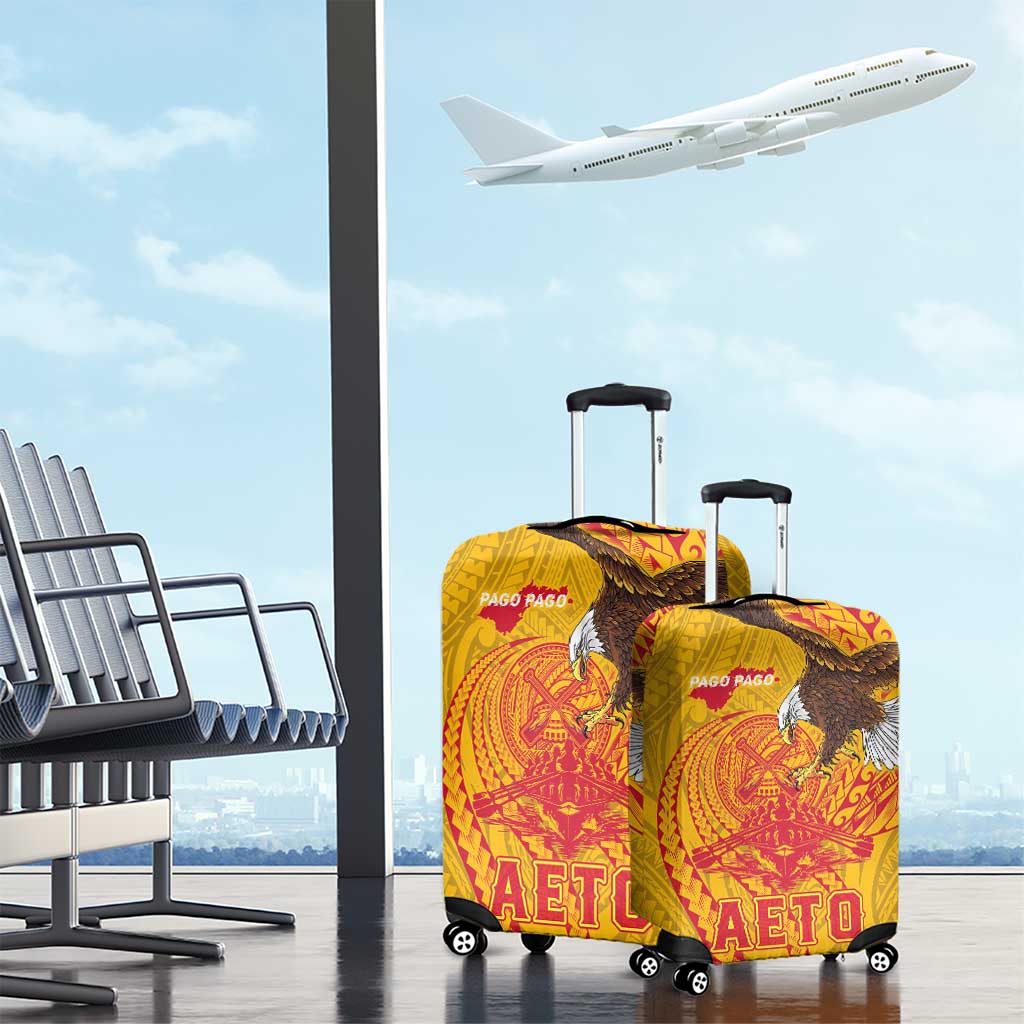 American Samoa Fautasi Race Luggage Cover Aeto Pago Pago with Eagle Samoan Tribal Patterns