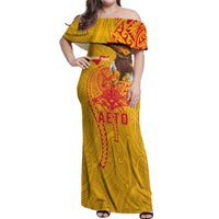 Personalized American Samoa Fautasi Race Off Shoulder Maxi Dress Aeto Pago Pago with Eagle Samoan Tribal Patterns