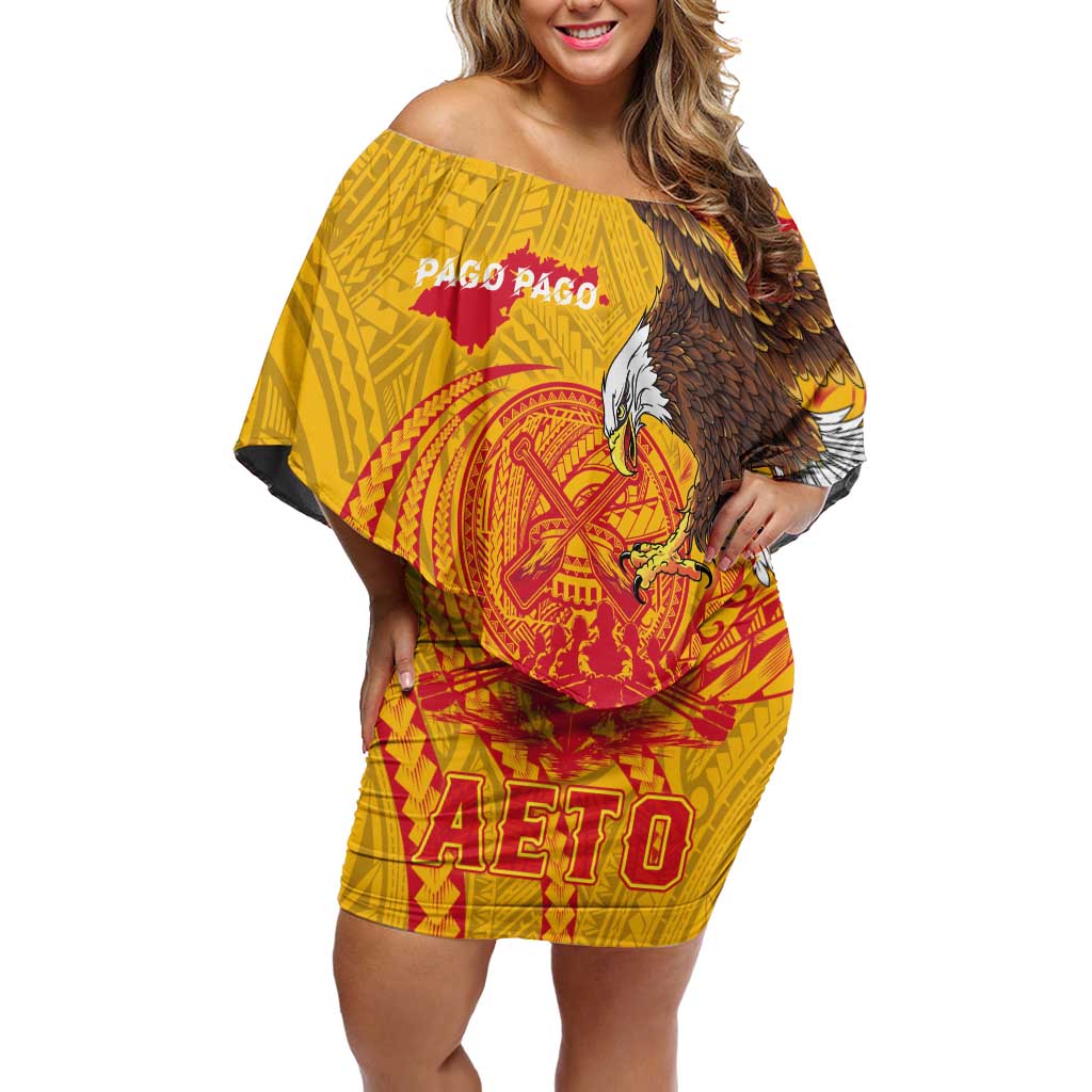 Personalized American Samoa Fautasi Race Off Shoulder Short Dress Aeto Pago Pago with Eagle Samoan Tribal Patterns