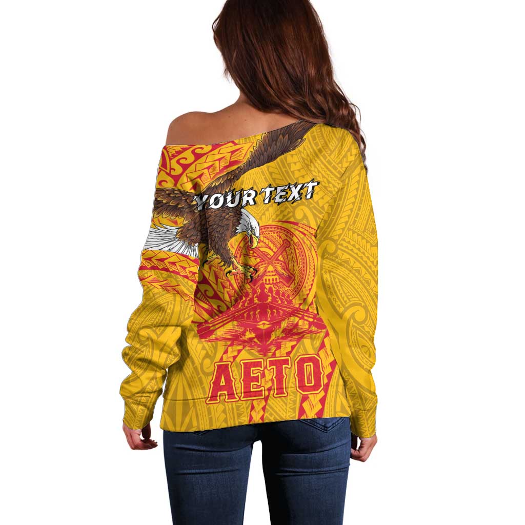 Personalized American Samoa Fautasi Race Off Shoulder Sweater Aeto Pago Pago with Eagle Samoan Tribal Patterns