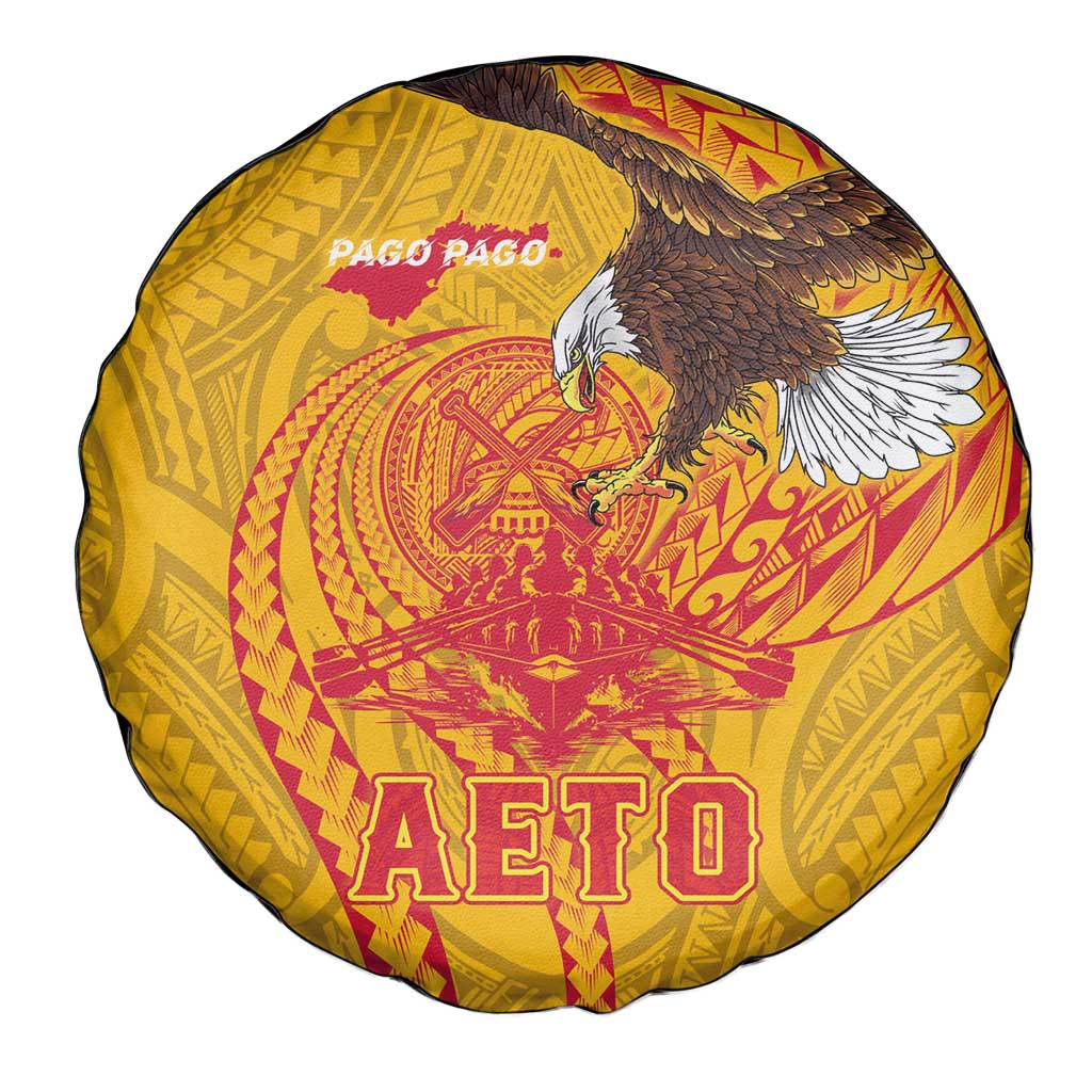 American Samoa Fautasi Race Spare Tire Cover Aeto Pago Pago with Eagle Samoan Tribal Patterns