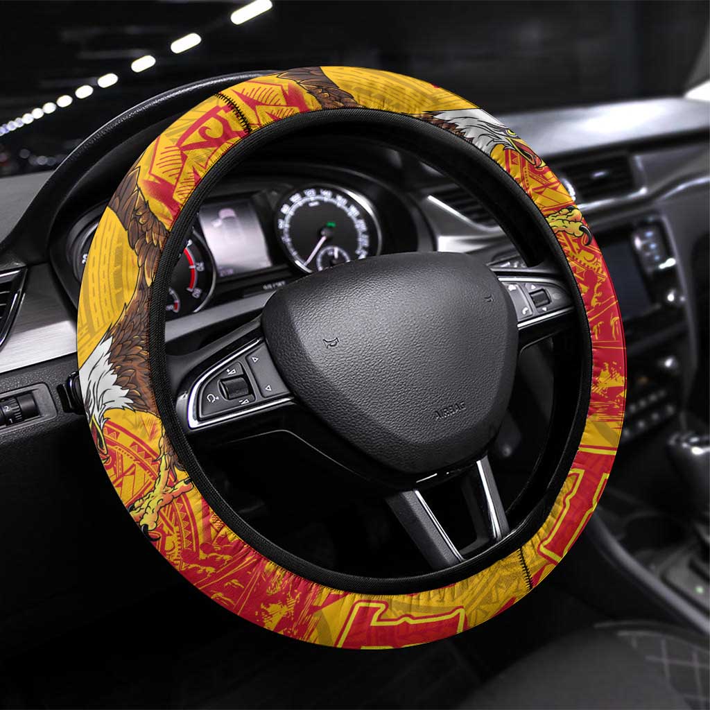 American Samoa Fautasi Race Steering Wheel Cover Aeto Pago Pago with Eagle Samoan Tribal Patterns