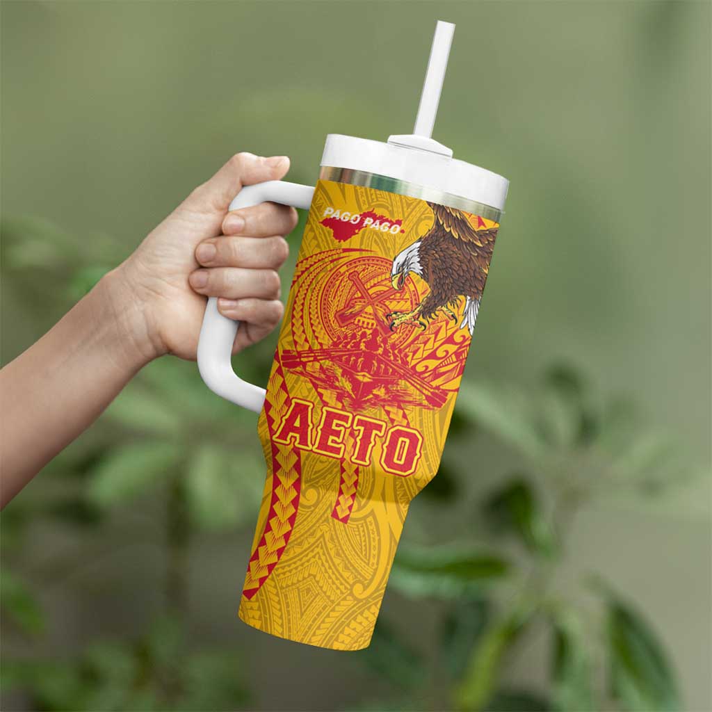 American Samoa Fautasi Race Tumbler With Handle Aeto Pago Pago with Eagle Samoan Tribal Patterns