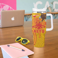 American Samoa Fautasi Race Tumbler With Handle Aeto Pago Pago with Eagle Samoan Tribal Patterns