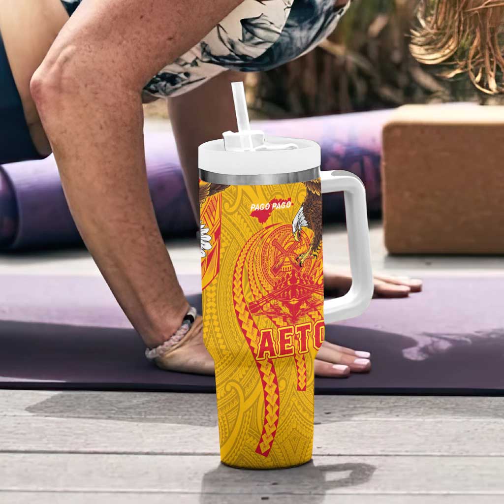American Samoa Fautasi Race Tumbler With Handle Aeto Pago Pago with Eagle Samoan Tribal Patterns