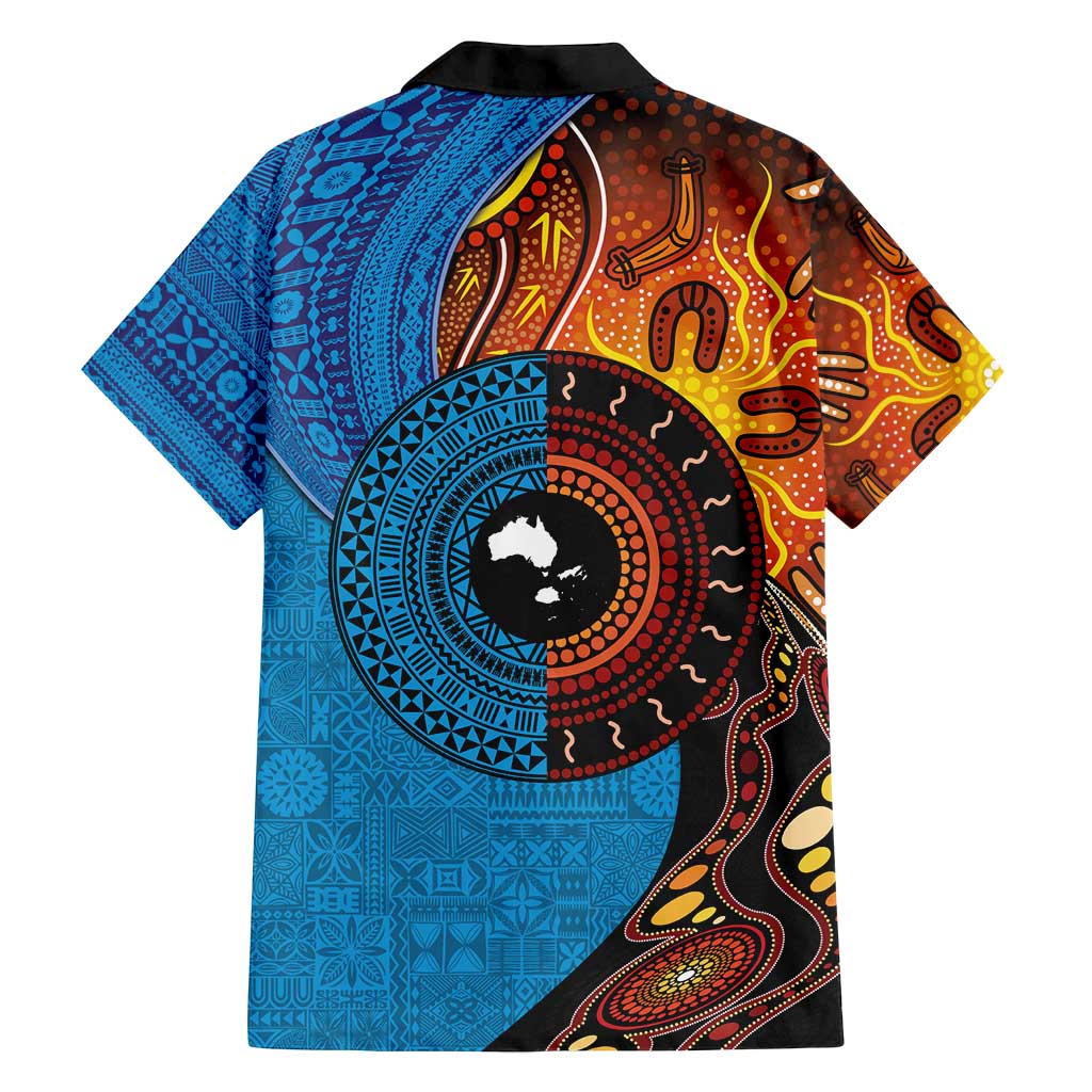 Fiji and Australia Together Family Matching Long Sleeve Bodycon Dress and Hawaiian Shirt Tapa Tribal Tattoo mix Aboriginal Pattern LT03 - Polynesian Pride
