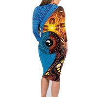 Fiji and Australia Together Family Matching Long Sleeve Bodycon Dress and Hawaiian Shirt Tapa Tribal Tattoo mix Aboriginal Pattern LT03 - Polynesian Pride