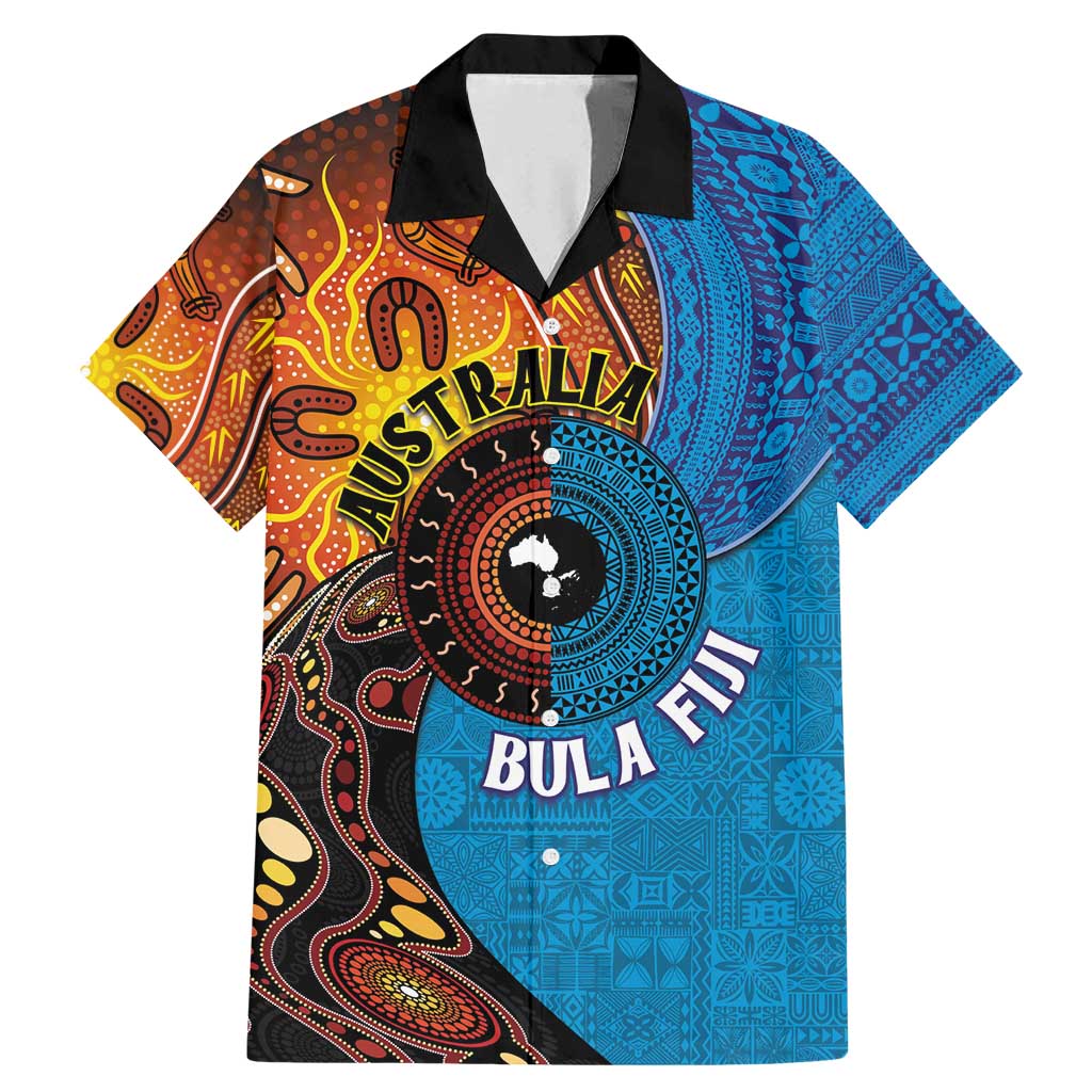 Fiji and Australia Together Family Matching Mermaid Dress and Hawaiian Shirt Tapa Tribal Tattoo mix Aboriginal Pattern LT03 Dad's Shirt - Short Sleeve Black - Polynesian Pride