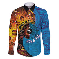 Fiji and Australia Together Family Matching Mermaid Dress and Hawaiian Shirt Tapa Tribal Tattoo mix Aboriginal Pattern LT03 Dad's Shirt - Long Sleeve Black - Polynesian Pride