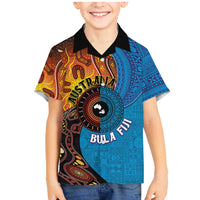 Fiji and Australia Together Family Matching Mermaid Dress and Hawaiian Shirt Tapa Tribal Tattoo mix Aboriginal Pattern LT03 Son's Shirt Black - Polynesian Pride
