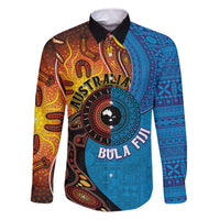 Fiji and Australia Together Family Matching Puletasi and Hawaiian Shirt Tapa Tribal Tattoo mix Aboriginal Pattern LT03 Dad's Shirt - Long Sleeve Black - Polynesian Pride