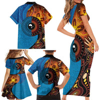 Fiji and Australia Together Family Matching Short Sleeve Bodycon Dress and Hawaiian Shirt Tapa Tribal Tattoo mix Aboriginal Pattern LT03 - Polynesian Pride