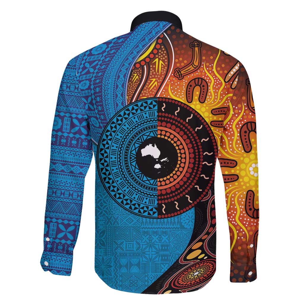 Fiji and Australia Together Family Matching Short Sleeve Bodycon Dress and Hawaiian Shirt Tapa Tribal Tattoo mix Aboriginal Pattern LT03 - Polynesian Pride