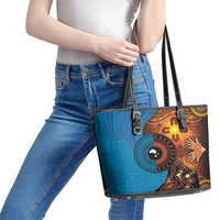 Fiji and Australia Together Leather Tote Bag Tapa Tribal Tattoo mix Aboriginal Pattern