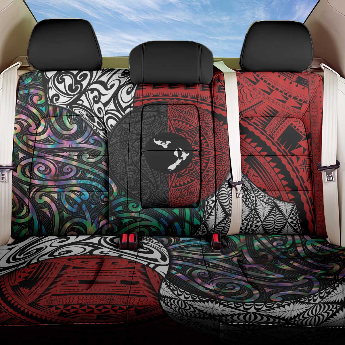 Tonga and New Zealand Together Back Car Seat Cover Tongan Kupesi Ngatu Tattoo and Maori Paua Shell Pattern