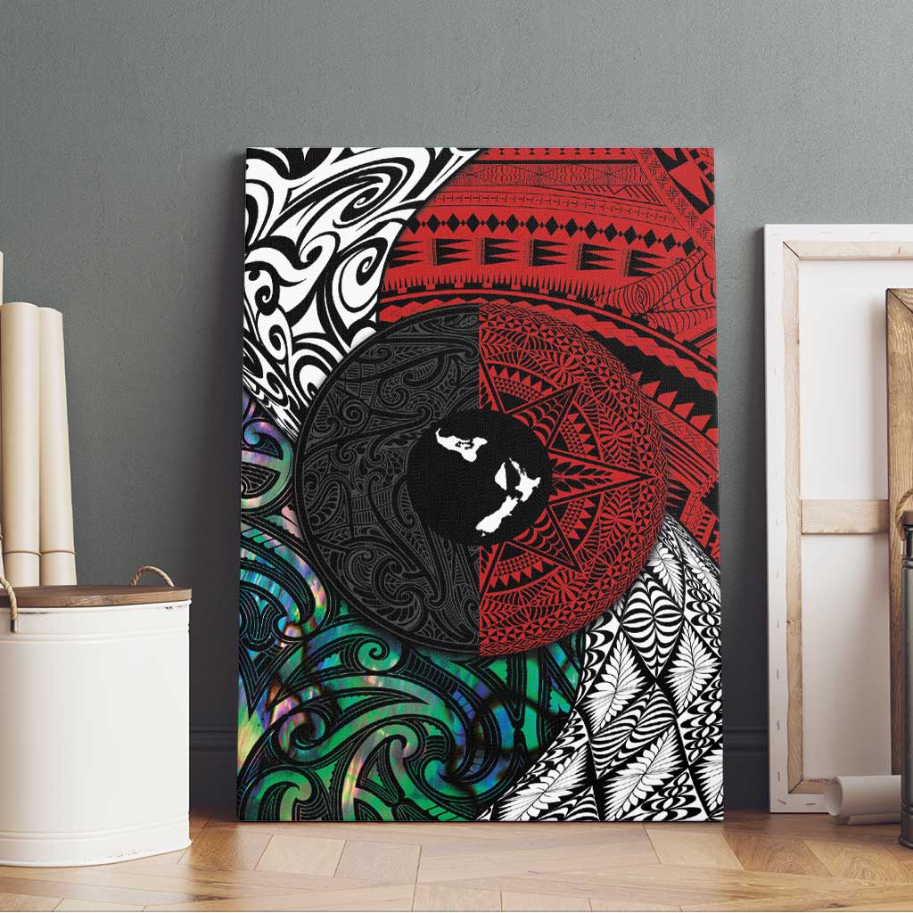 Tonga and New Zealand Together Canvas Wall Art Tongan Kupesi Ngatu Tattoo and Maori Paua Shell Pattern