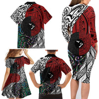 Tonga and New Zealand Together Family Matching Long Sleeve Bodycon Dress and Hawaiian Shirt Tongan Kupesi Ngatu Tattoo and Maori Paua Shell Pattern LT03 - Polynesian Pride