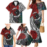 Tonga and New Zealand Together Family Matching Mermaid Dress and Hawaiian Shirt Tongan Kupesi Ngatu Tattoo and Maori Paua Shell Pattern LT03 - Polynesian Pride
