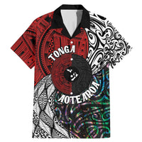 Tonga and New Zealand Together Family Matching Mermaid Dress and Hawaiian Shirt Tongan Kupesi Ngatu Tattoo and Maori Paua Shell Pattern LT03 Dad's Shirt - Short Sleeve Black - Polynesian Pride