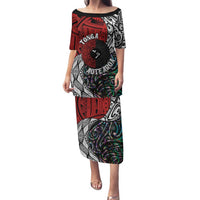 Tonga and New Zealand Together Family Matching Puletasi and Hawaiian Shirt Tongan Kupesi Ngatu Tattoo and Maori Paua Shell Pattern LT03 Mom's Dress Black - Polynesian Pride