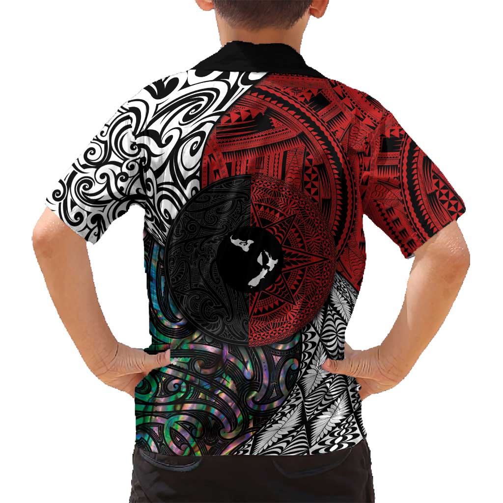 Tonga and New Zealand Together Family Matching Summer Maxi Dress and Hawaiian Shirt Tongan Kupesi Ngatu Tattoo and Maori Paua Shell Pattern LT03 - Polynesian Pride
