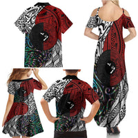 Tonga and New Zealand Together Family Matching Summer Maxi Dress and Hawaiian Shirt Tongan Kupesi Ngatu Tattoo and Maori Paua Shell Pattern LT03 - Polynesian Pride