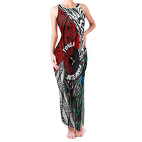 Tonga and New Zealand Together Family Matching Tank Maxi Dress and Hawaiian Shirt Tongan Kupesi Ngatu Tattoo and Maori Paua Shell Pattern