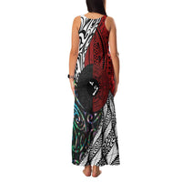Tonga and New Zealand Together Family Matching Tank Maxi Dress and Hawaiian Shirt Tongan Kupesi Ngatu Tattoo and Maori Paua Shell Pattern