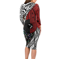 Tonga and New Zealand Together Long Sleeve Bodycon Dress Tongan Kupesi Ngatu Tattoo and Maori Paua Shell Pattern LT03 - Polynesian Pride