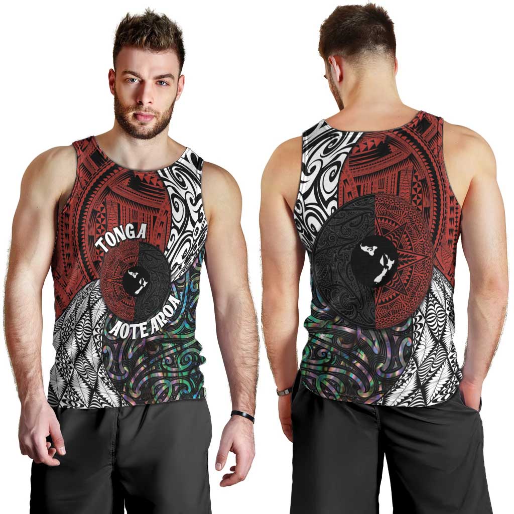 Tonga and New Zealand Together Men Tank Top Tongan Kupesi Ngatu Tattoo and Maori Paua Shell Pattern