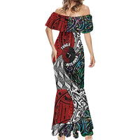 Tonga and New Zealand Together Mermaid Dress Tongan Kupesi Ngatu Tattoo and Maori Paua Shell Pattern LT03 - Polynesian Pride