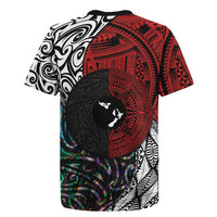 Tonga and New Zealand Together Rugby Jersey Tongan Kupesi Ngatu Tattoo and Maori Paua Shell Pattern