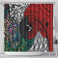 Tonga and New Zealand Together Shower Curtain Tongan Kupesi Ngatu Tattoo and Maori Paua Shell Pattern