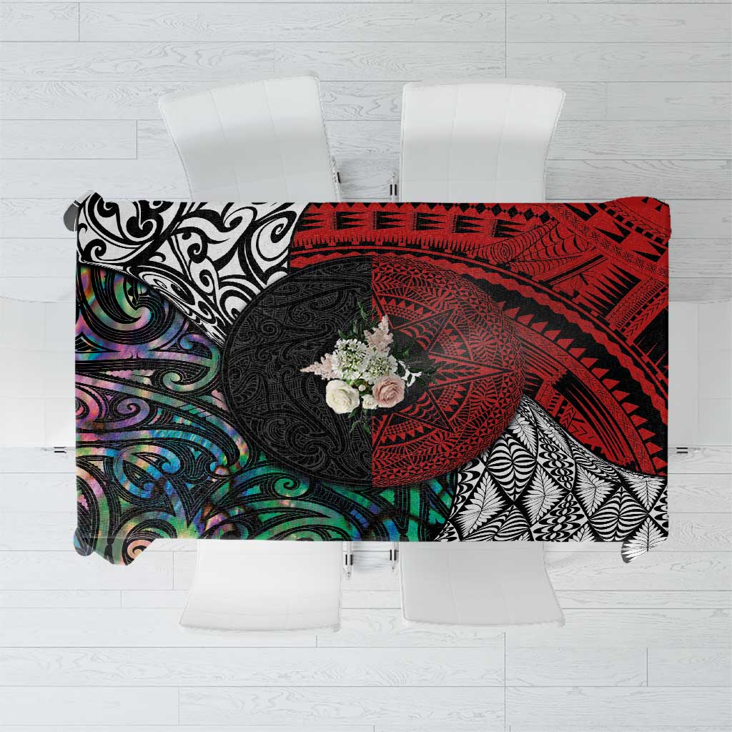 Tonga and New Zealand Together Tablecloth Tongan Kupesi Ngatu Tattoo and Maori Paua Shell Pattern