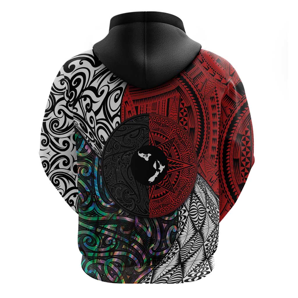 Tonga and New Zealand Together Zip Hoodie Tongan Kupesi Ngatu Tattoo and Maori Paua Shell Pattern LT03 - Polynesian Pride