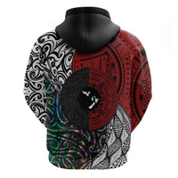 Tonga and New Zealand Together Zip Hoodie Tongan Kupesi Ngatu Tattoo and Maori Paua Shell Pattern LT03 - Polynesian Pride